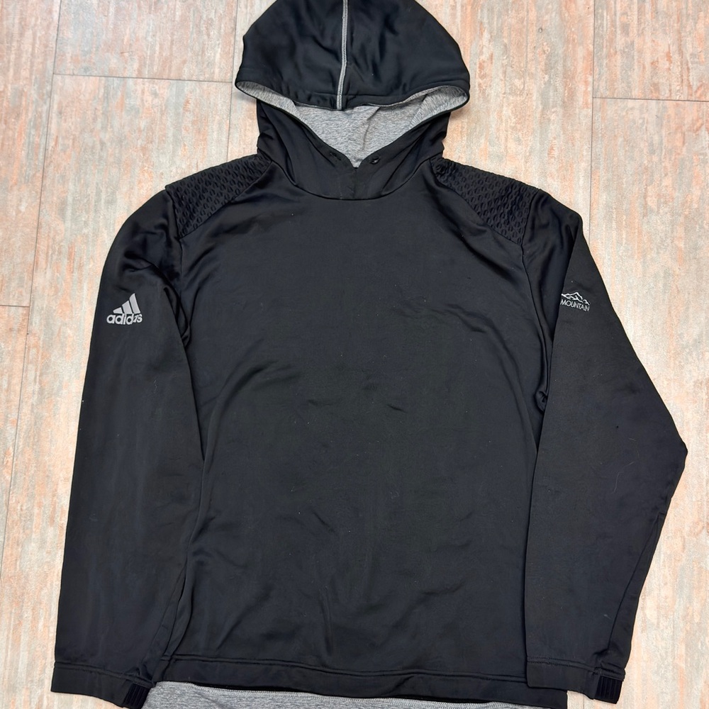 Adidas Mens Textured Mix Media Gold Mtn Black Hooded Golf Pullover Sweatshirt -L